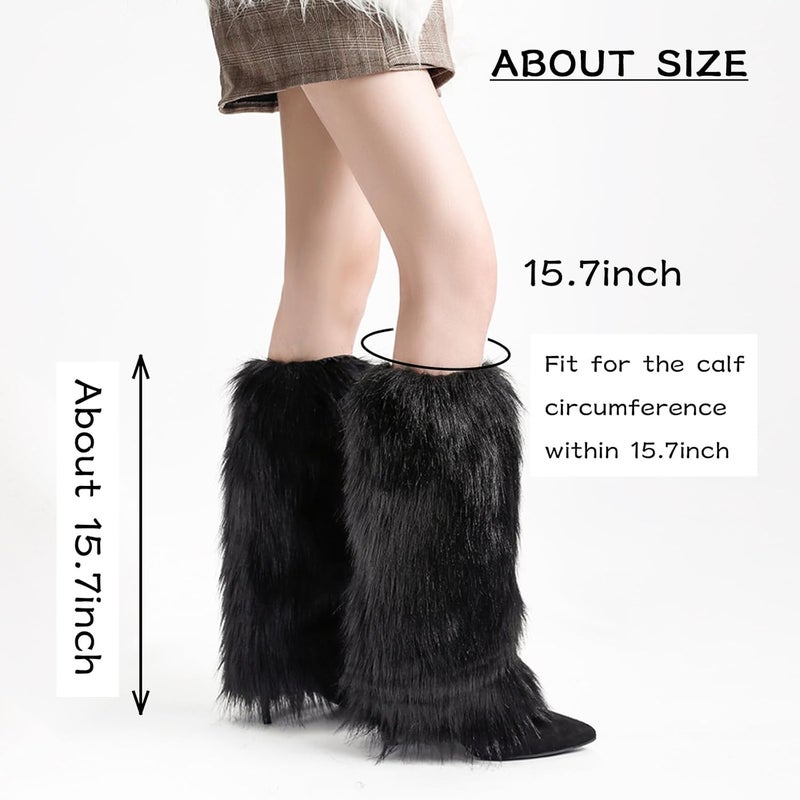 Peecabe Winter Women Faux Fur Fluffy Leg Warmers Fuzzy Long Boot Covers Furry For Christmas - Image 3